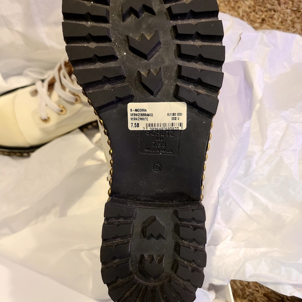 SCHUTZ Andorra White Combat Boots with Studded Sole New 7.5 - Picture 4 of 5